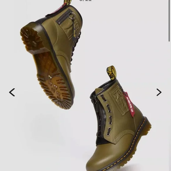 1460 Ben Alpha Industries Nylon/Leather Olive Lace Up Boots - Picture 6 of 12